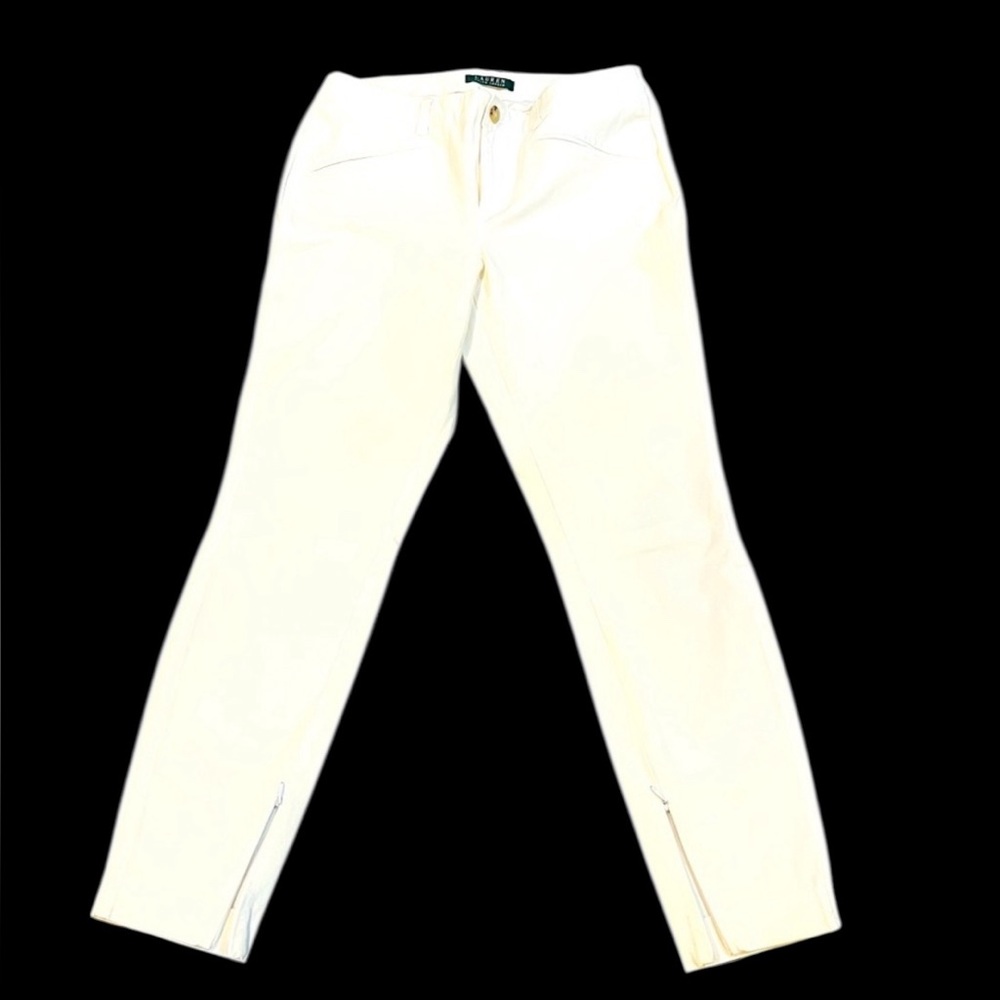 Lauren Ralph Lauren Women’s White Skinny Pants Zipper Legs Besom Pockets